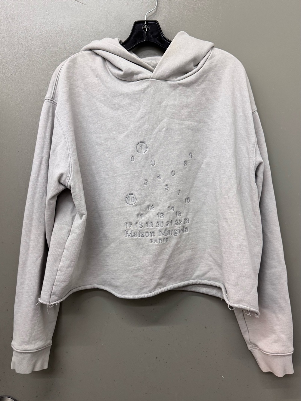 Maison Margiela Light Gray Embroidered Logo Cropped Hoodie Size Small